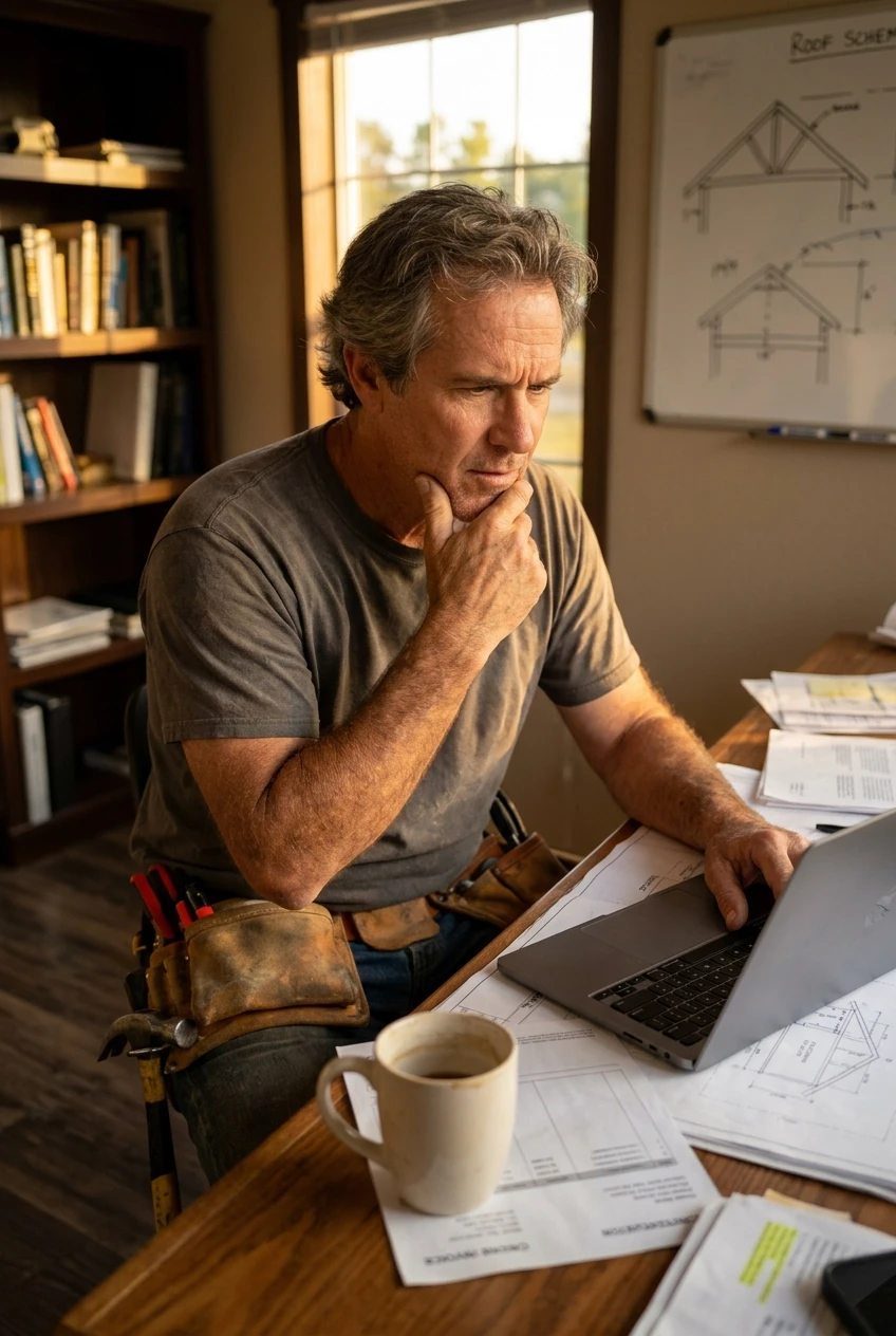 Roofing business owner reviewing results