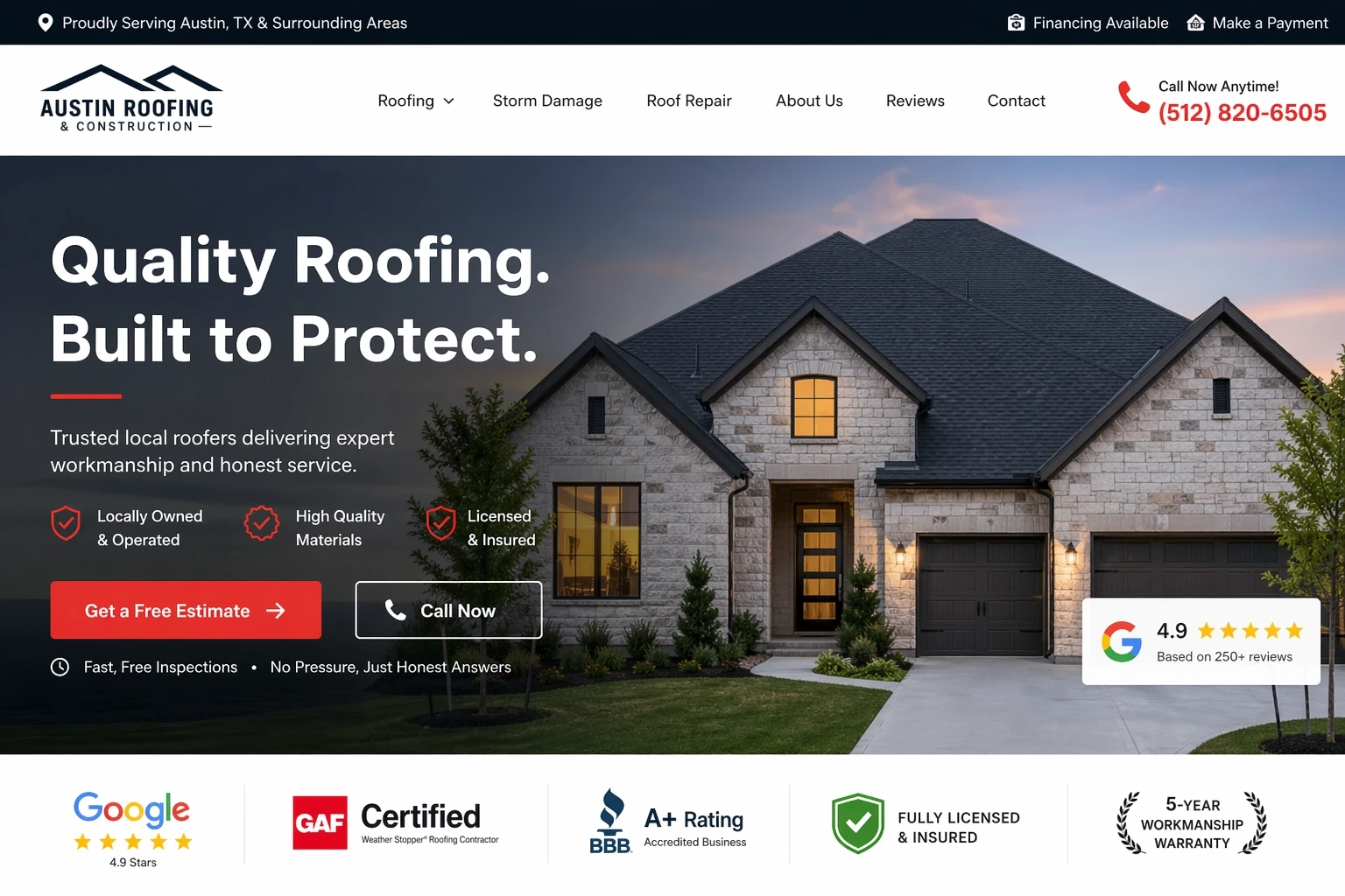 Custom roofing website design built to rank and convert