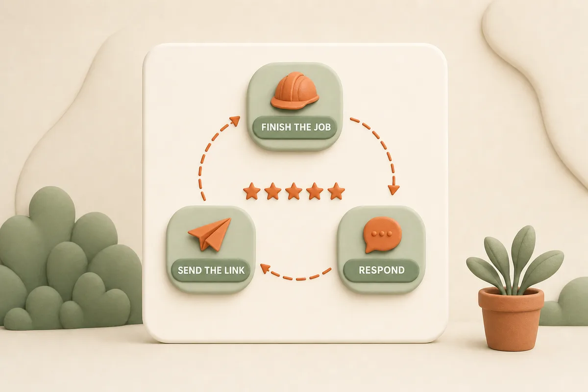 Card showing the DIY review habit loop: finish the job, send the link, respond to the review