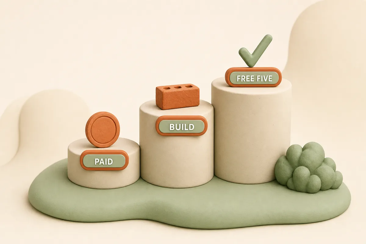 Card ranking the marketing ideas by evidence tier: free five, asset tier, paid tier