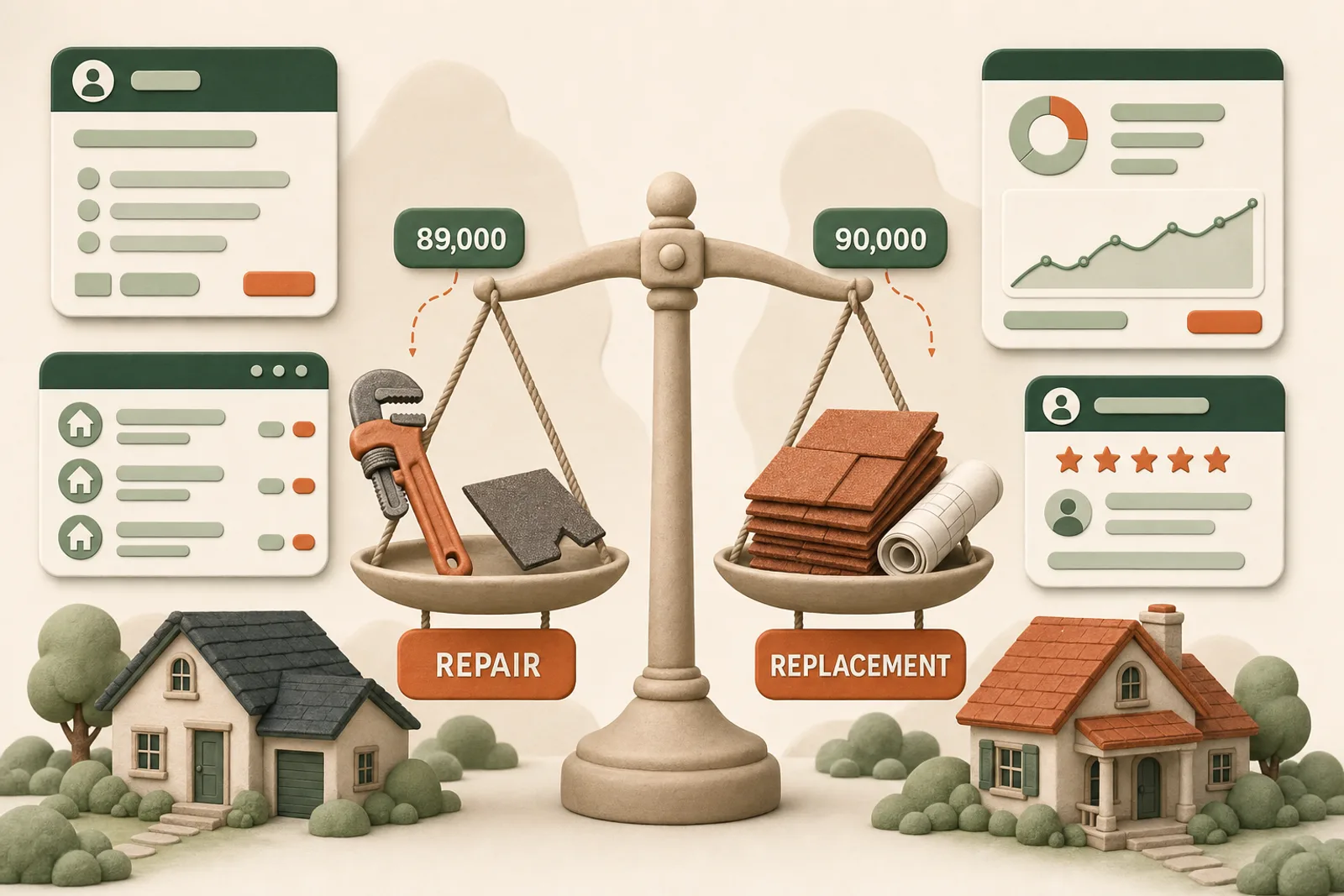 Roof repair vs replacement keywords: which jobs your website attracts
