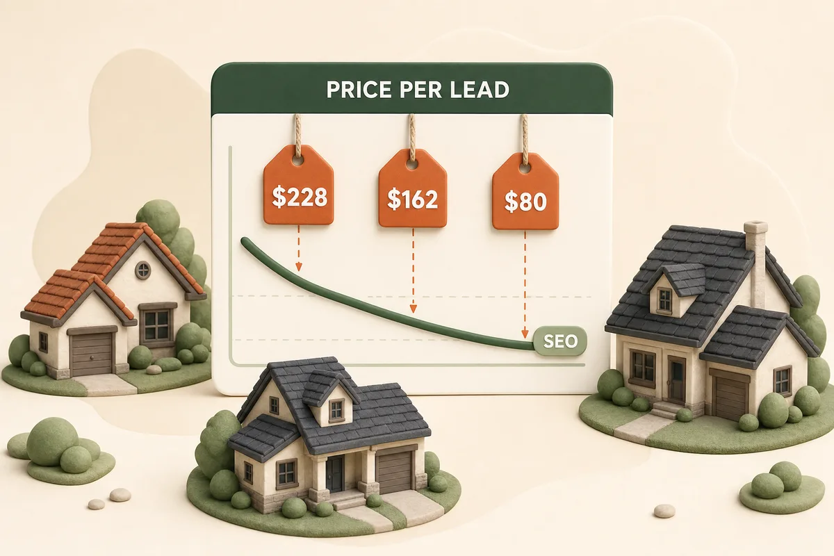 Card showing benchmark price tags for the rented channels next to the falling organic curve
