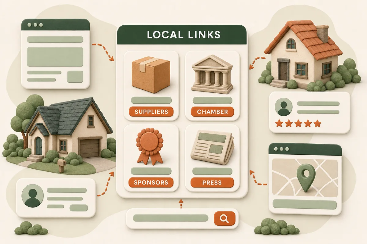Card showing local link sources for roofers: suppliers, chamber, sponsorships, local press