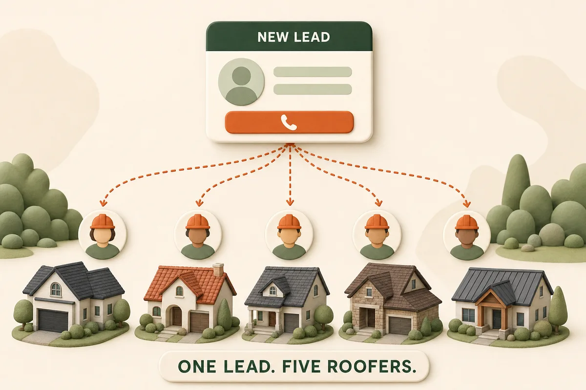 Diagram showing one homeowner request shared with five contractors