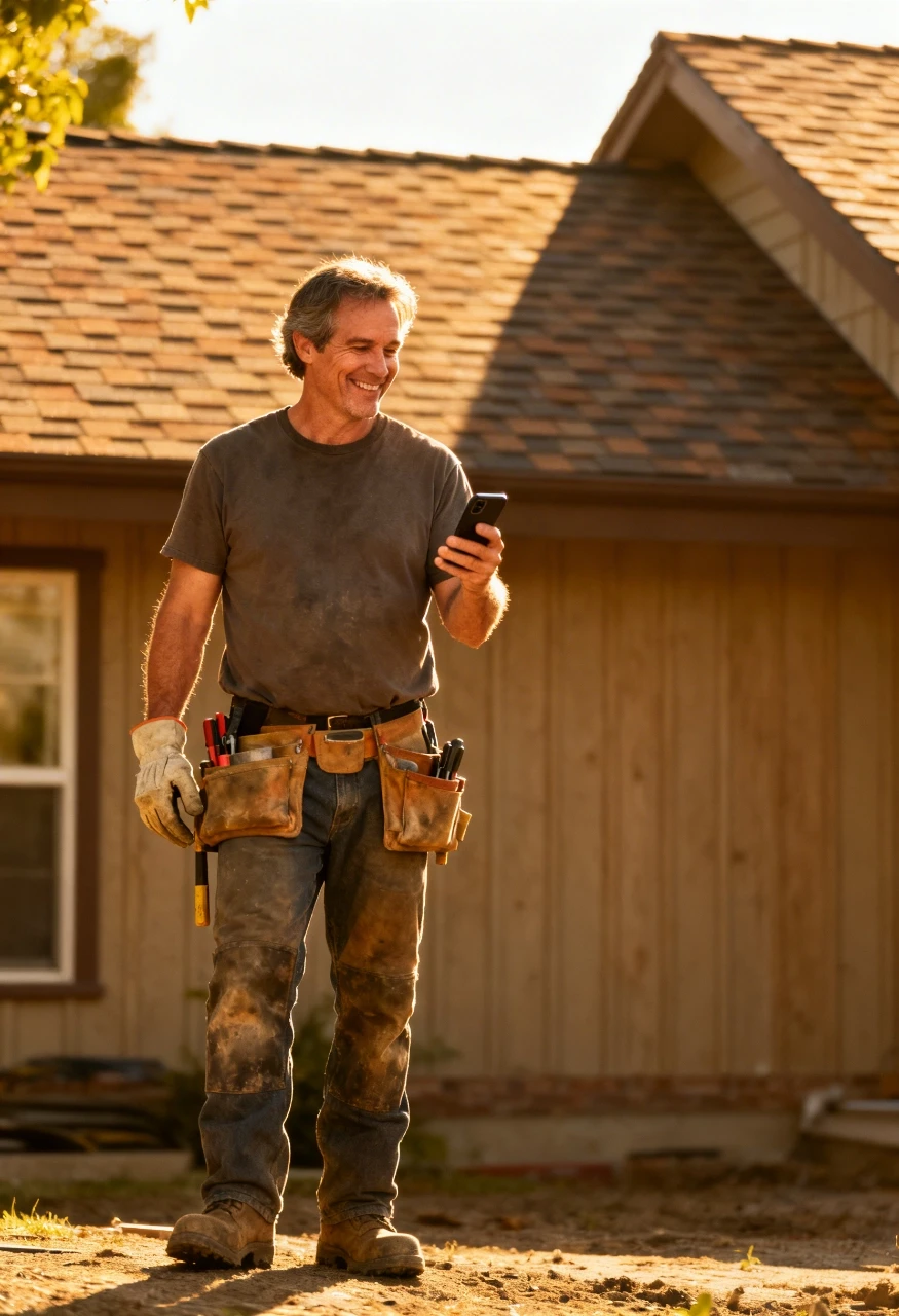 Roofing contractor outside a home
